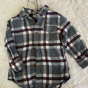 Crewcuts Gray and Red Plaid Button-Down Shirt